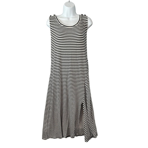 Karl Lagerfeld Maxi Dress Sleeveless Black White Stripe Size XL Casual Chic - Picture 1 of 8